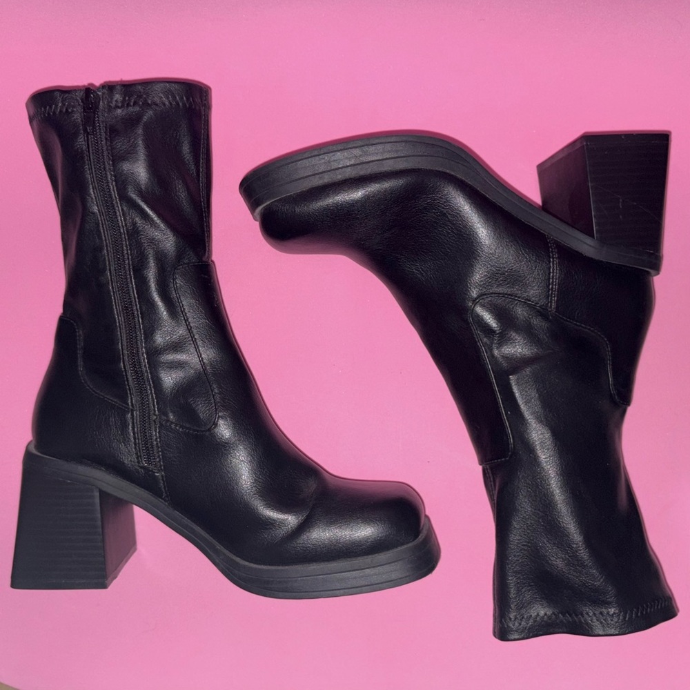 ASOS Black Mid-Heel Sock Boots